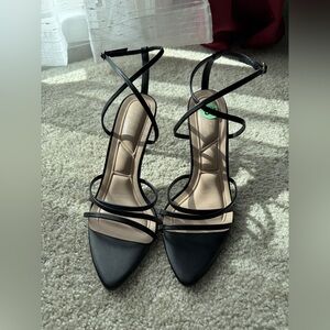 TOP MODA HEELS BLACK SANDALS STRIPS POINT TOE